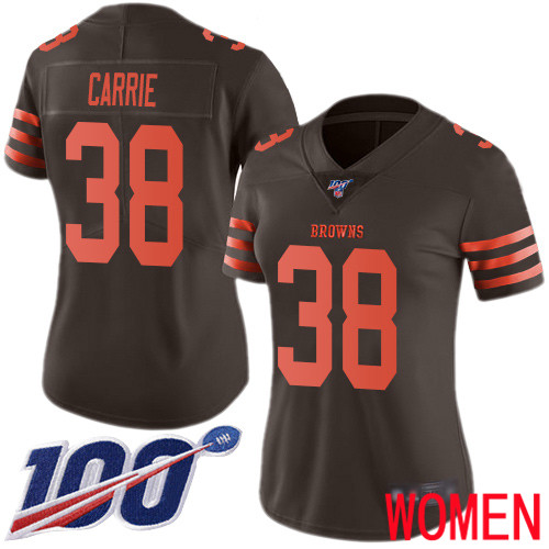 Cleveland Browns T J Carrie Women Brown Limited Jersey 38 NFL Football 100th Season Rush Vapor Untouchable